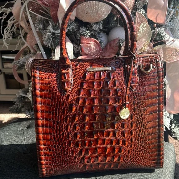 Brahmin Pecan Croc-Embossed Satchel - Picture 3 of 12
